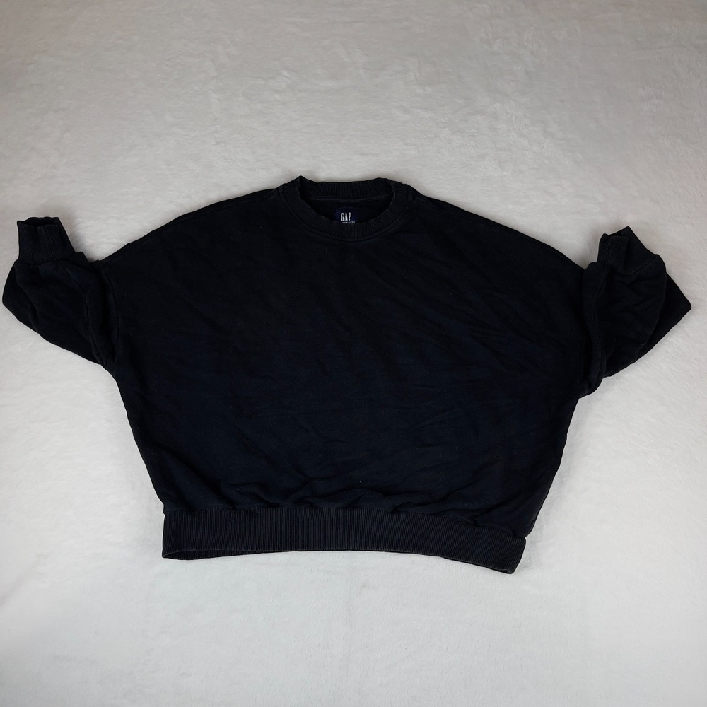 Gap Maternity Sweatshirt Womens Small Black Solid Ribbed Trim Crew Neck Outdoor